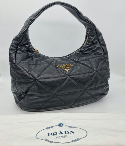 Prada Hobo Bag Leather Black GHW Size 40x13x30