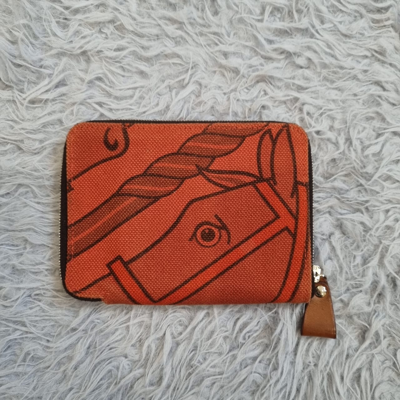 Hermes Quadrige Horse Print Canvas Orange Wallet #P tahun 2012 Size 13x10