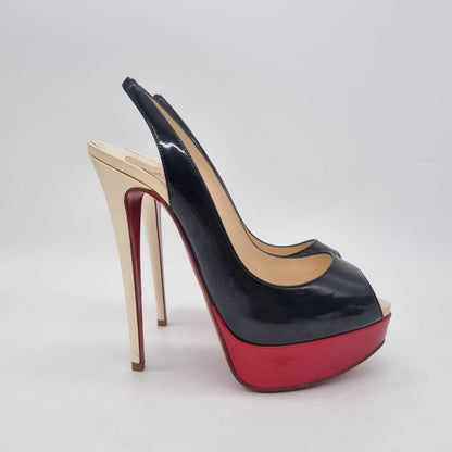 Christian Louboutin Lady Peep Sling 150 Patent Calf Black Red Size 36,5/23