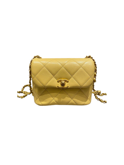 Chanel 22P Seasonal Square Mini In Light Yellow Caviar GHW CHIP Size 17x7x13