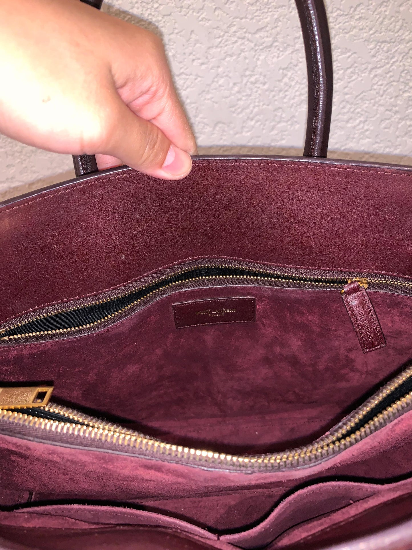 Yves Saint Laurent Sac De Jour Small Calfskin Burgundy GHW Size 32x16x23