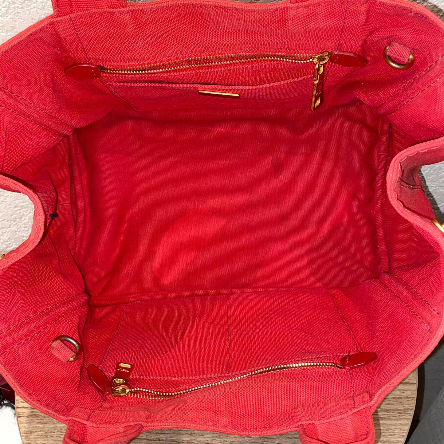 Prada Canapa Shopping Tote Canvas Red Size Size 35x23x22