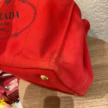 Prada Canapa Shopping Tote Canvas Red Size Size 35x23x22