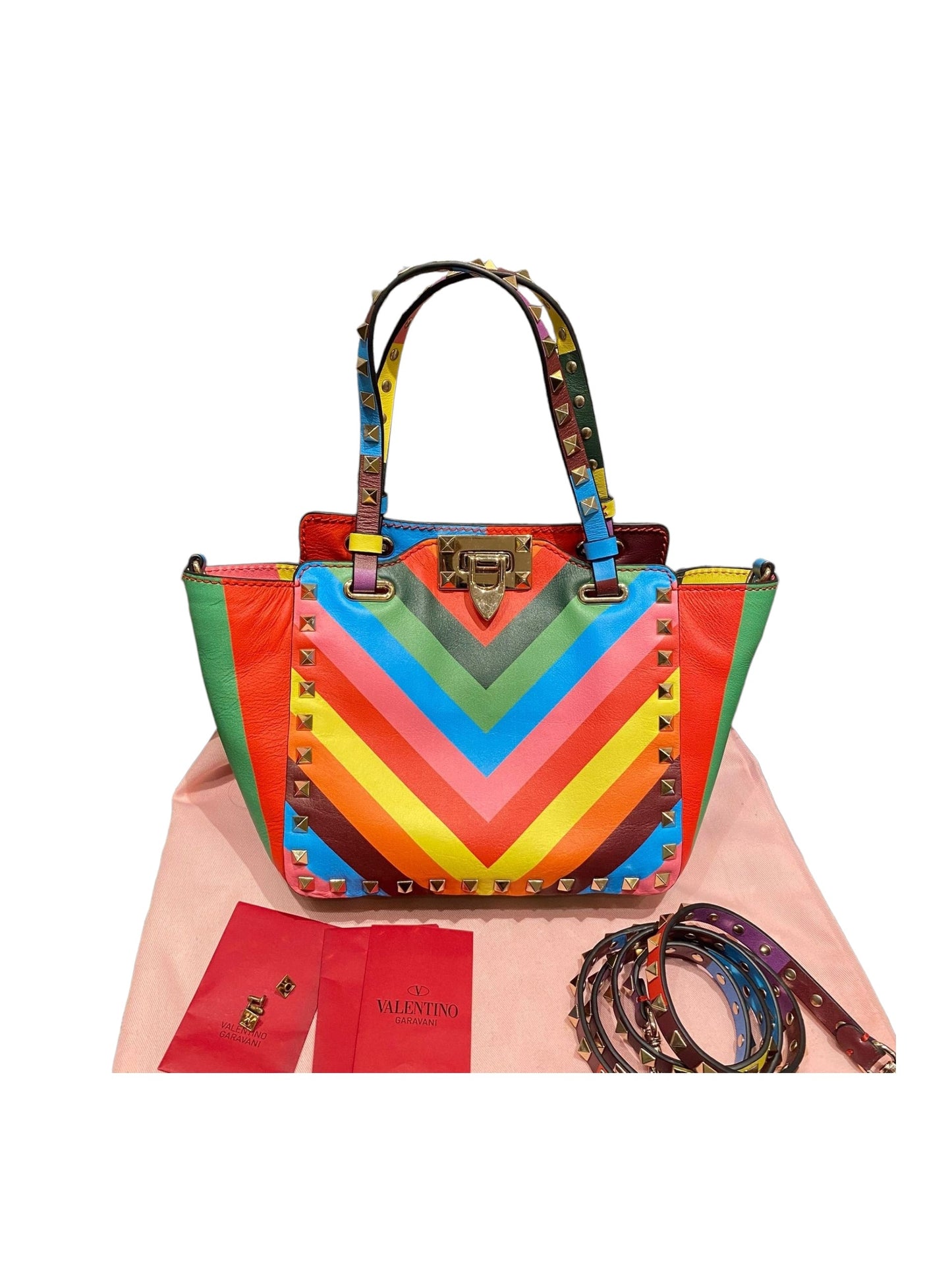 Valentino Garavani Rockstud Small Tote Rainbow Bag Size 19x9x17