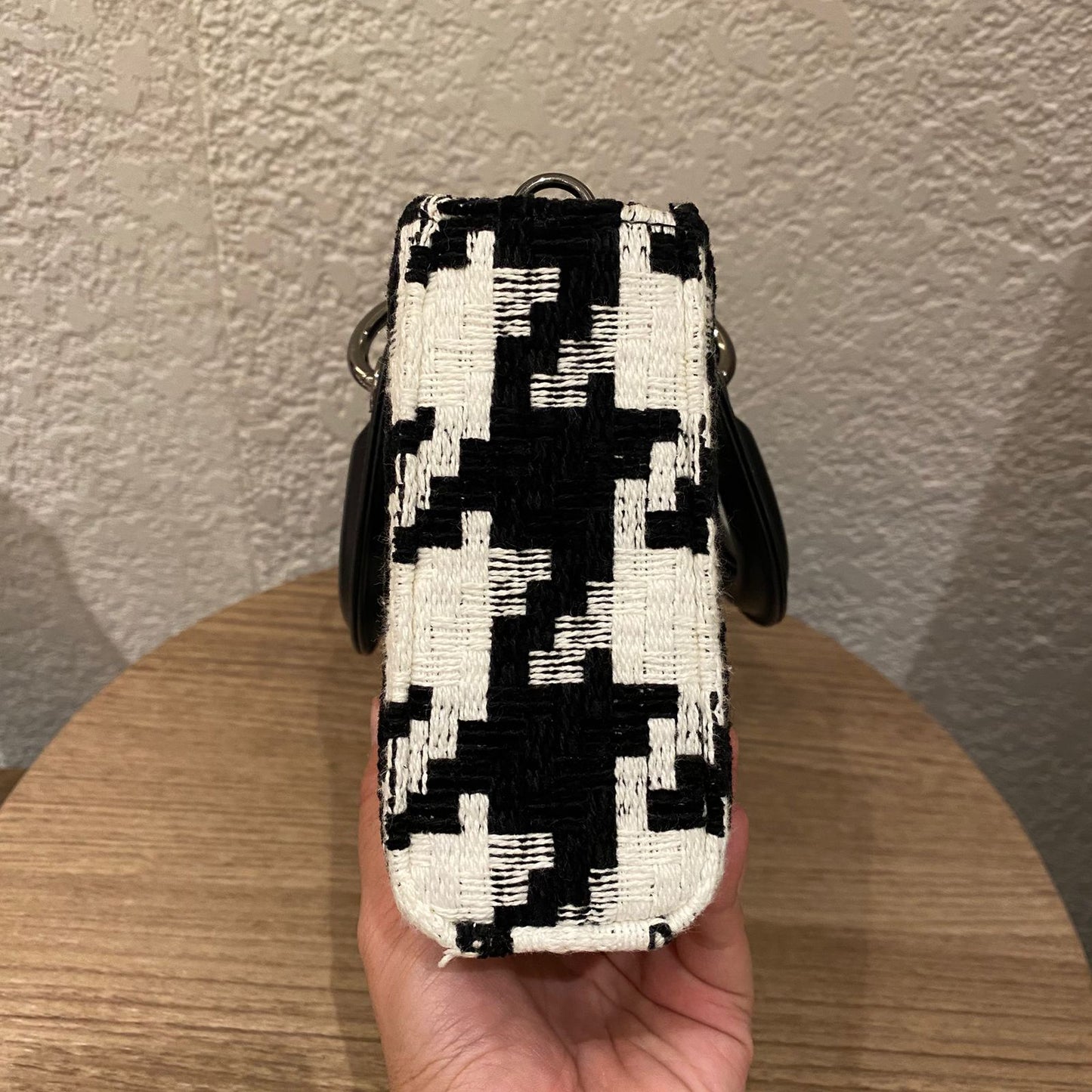 Dior Lady Dior D'joy Houndstooth Tweed Medium Black White SHW 2022 Size 26x5x14