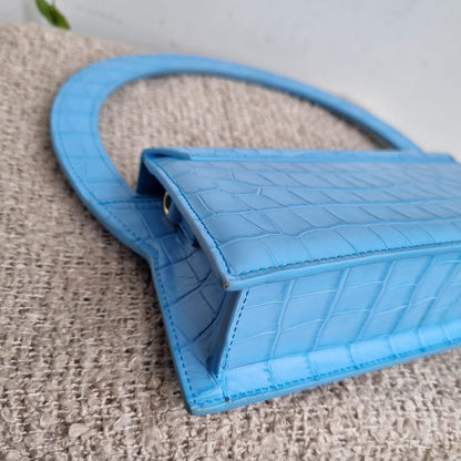 Jacquemus Le Sac Blue Rond Croco Embossed Size 24x7x13
