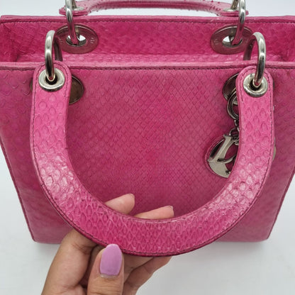 Dior Lady Dior Medium Snake Skin Pink SHW 2012 Size 24x9x19