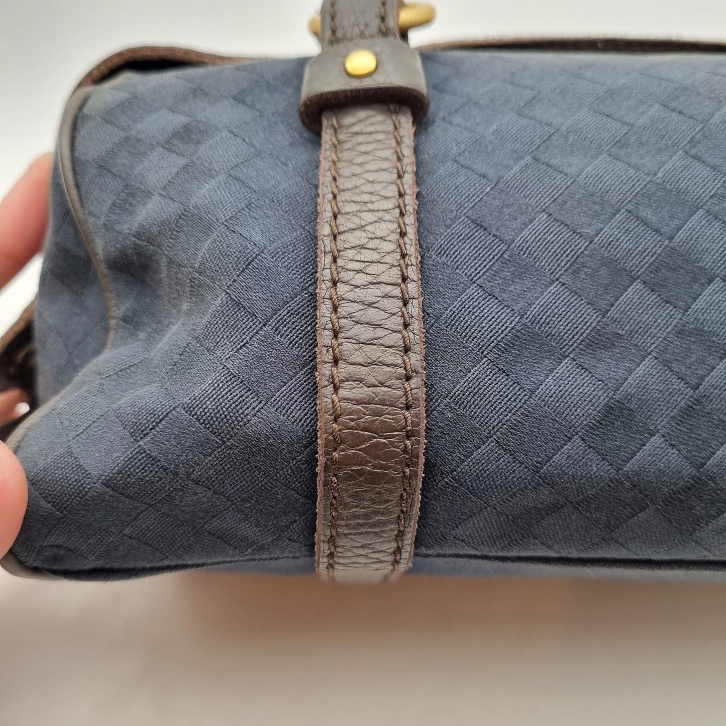 Bottega Veneta Vintage Mini Hand Bag Canvas Navy Size 25x12x13