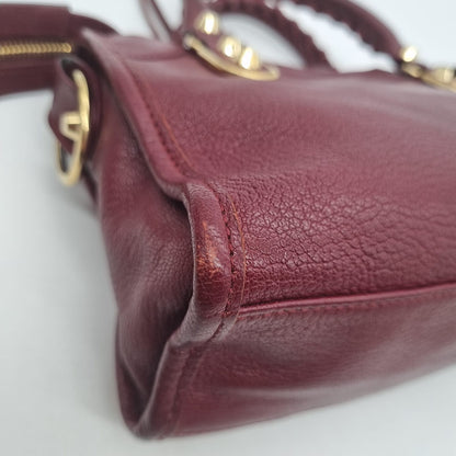 Balenciaga Mini City Metallic Edge GHW Burgundy #B 2017 Size 24x7x15