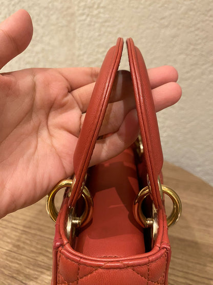 Dior Lady Dior Mini Lambskin Coral SHW 2019 Size 17x8x14