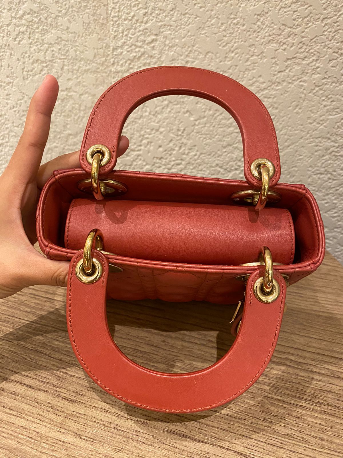 Dior Lady Dior Mini Lambskin Coral SHW 2019 Size 17x8x14