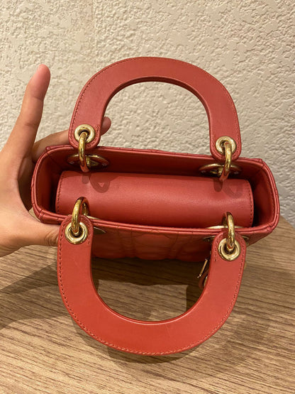 Dior Lady Dior Mini Lambskin Coral SHW 2019 Size 17x8x14