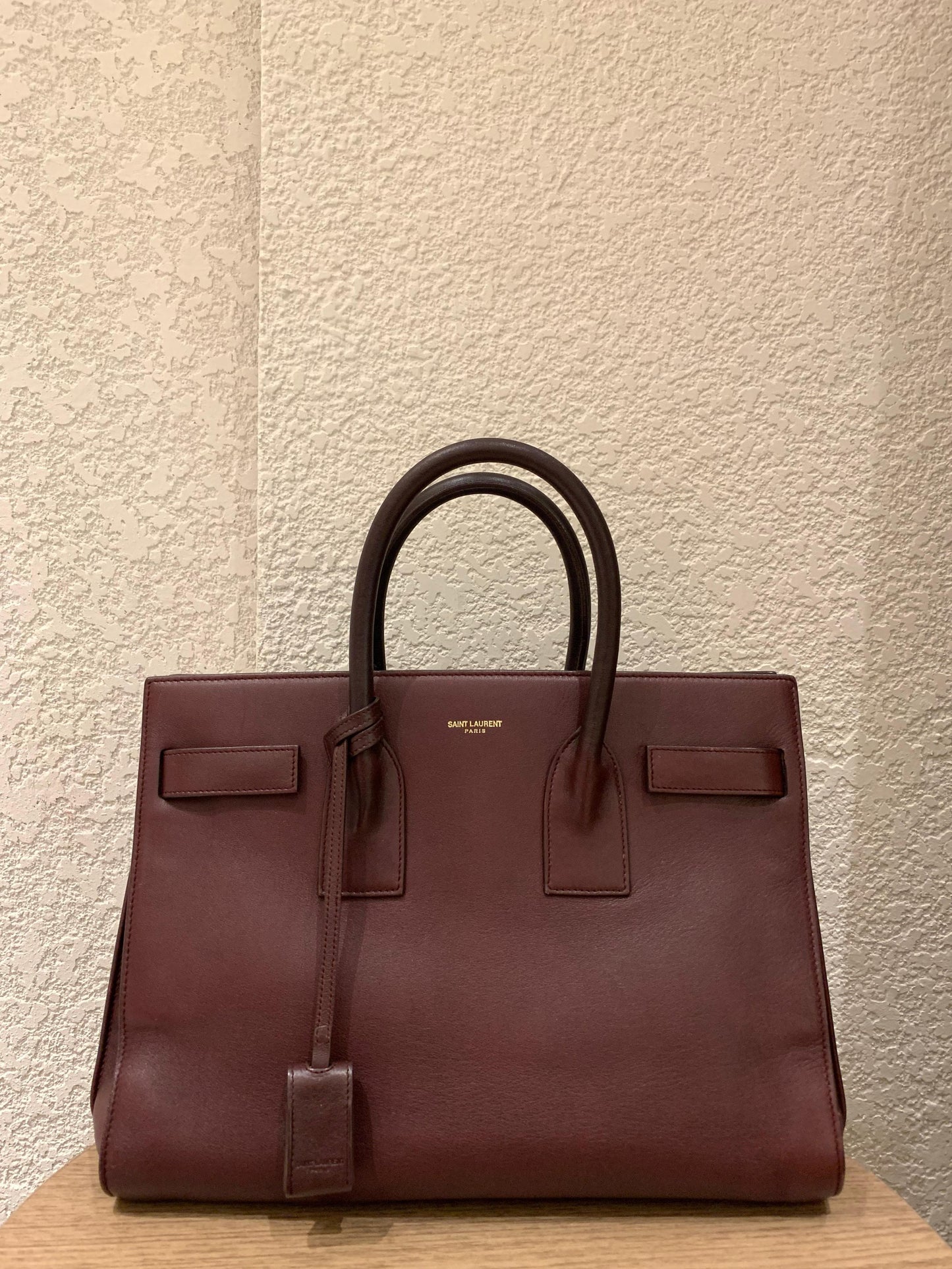 Yves Saint Laurent Sac De Jour Small Calfskin Burgundy GHW Size 32x16x23