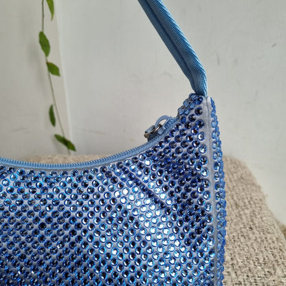 Prada Re Edition Crystal Embellished Satin Blue Size 22x6x16