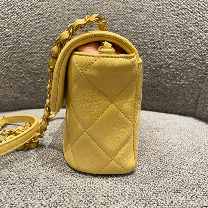 Chanel 22P Seasonal Square Mini In Light Yellow Caviar GHW CHIP Size 17x7x13