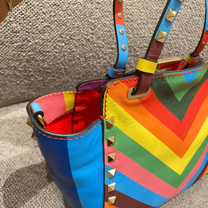 Valentino Garavani Rockstud Small Tote Rainbow Bag Size 19x9x17