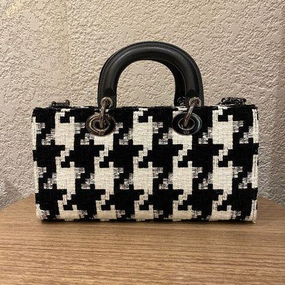 Dior Lady Dior D'joy Houndstooth Tweed Medium Black White SHW 2022 Size 26x5x14