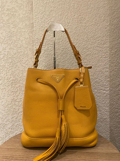 Prada Bucket Bag Leather Mustard Size 26x18x28