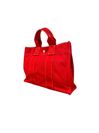 Hermes Herline Tote Canvas Red Size 30x8x22