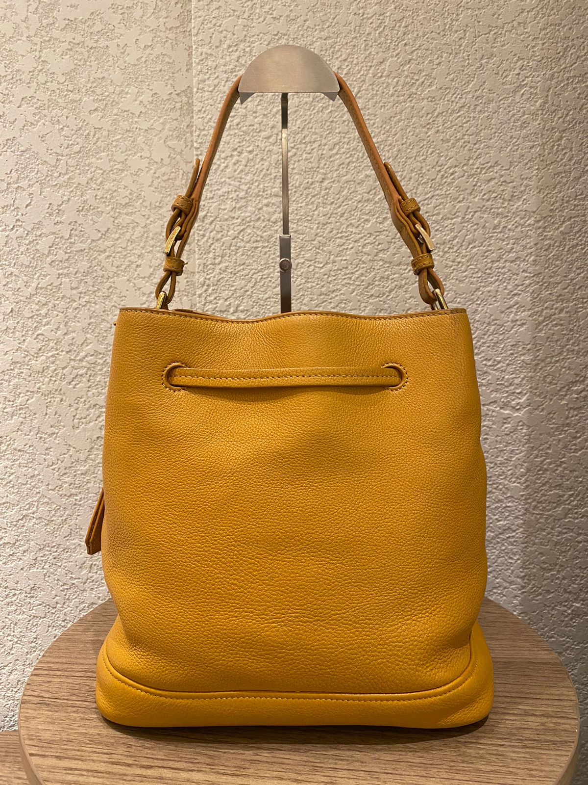 Prada Bucket Bag Leather Mustard Size 26x18x28