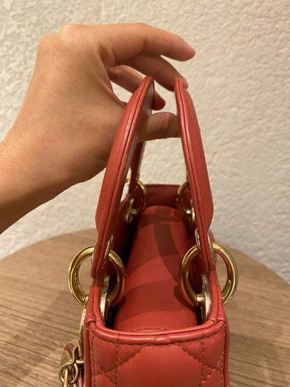 Dior Lady Dior Mini Lambskin Coral SHW 2019 Size 17x8x14