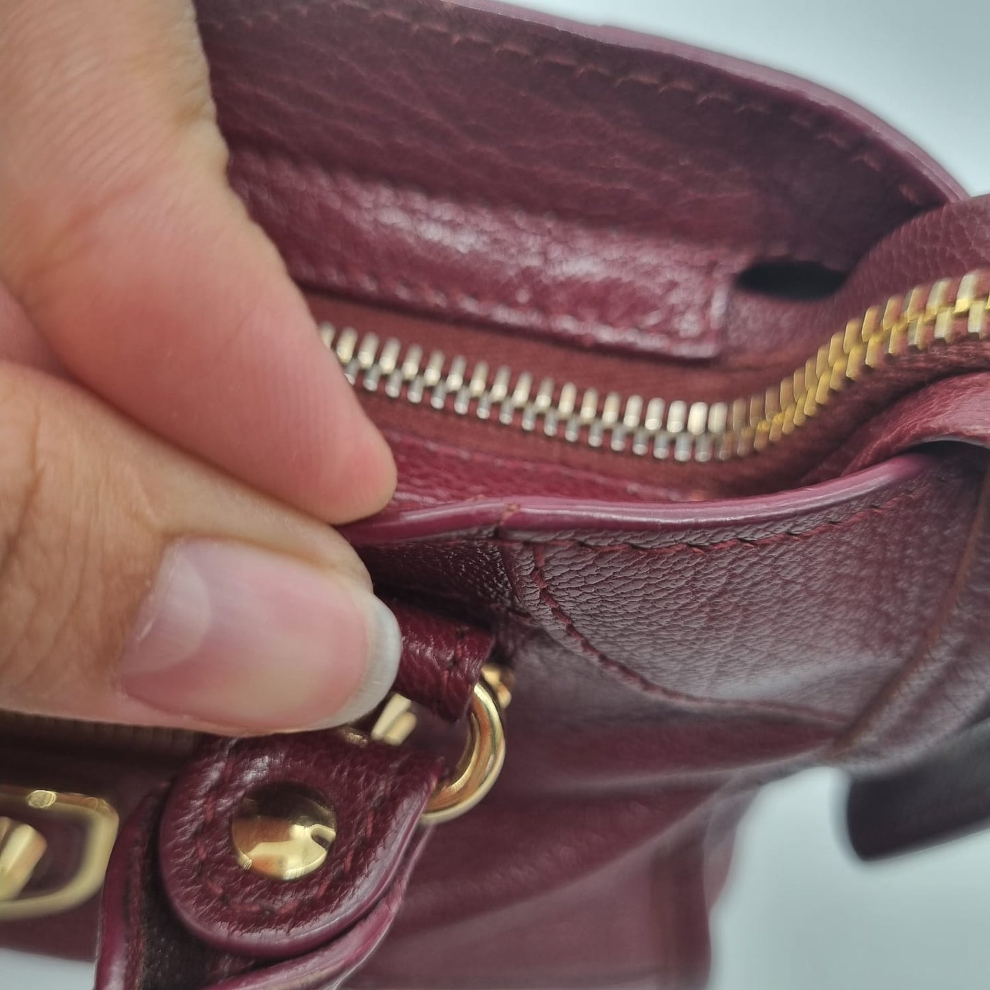 Balenciaga Mini City Metallic Edge GHW Burgundy #B 2017 Size 24x7x15