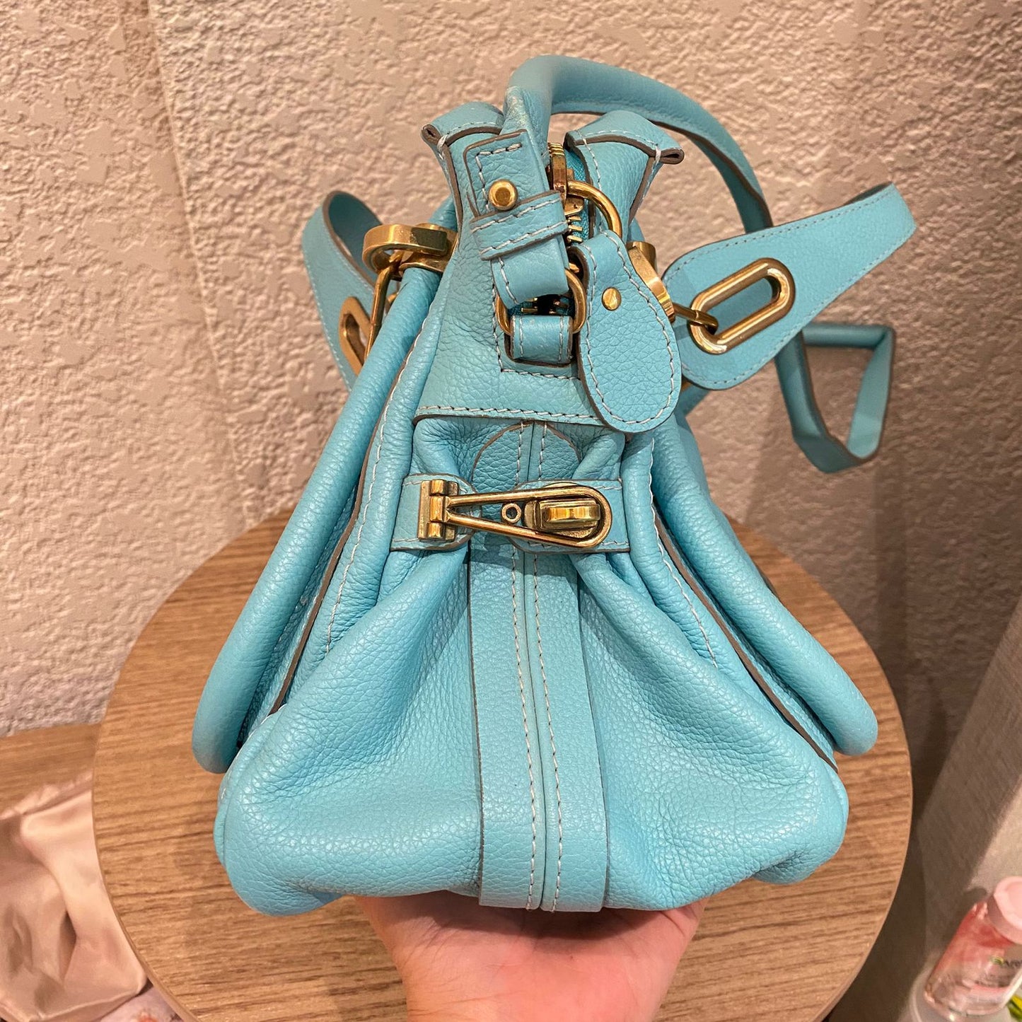 Chloe Paraty Leather Blue Sky Size 37x15x22