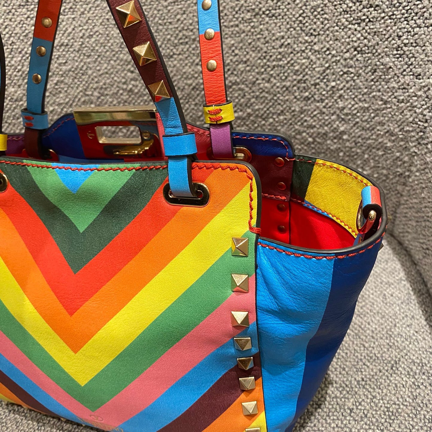 Valentino Garavani Rockstud Small Tote Rainbow Bag Size 19x9x17