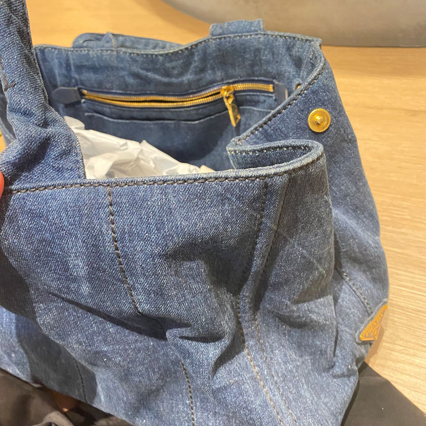 Prada Canapa Shopping Tote Blue Denim 2014 Size 40x25x25