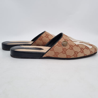 Gucci Logo Print NY Yankess Mules Beige Size 37,5/26