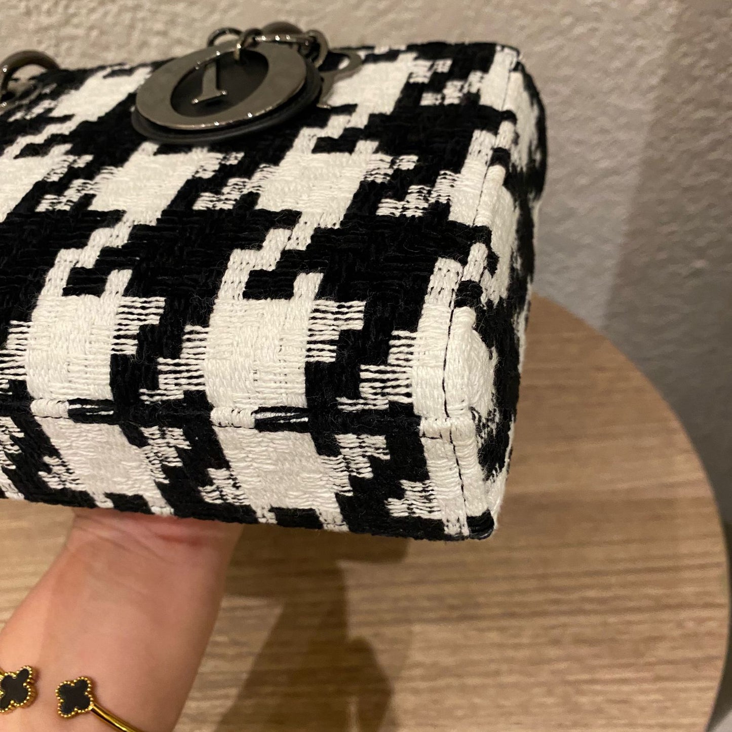 Dior Lady Dior D'joy Houndstooth Tweed Medium Black White SHW 2022 Size 26x5x14