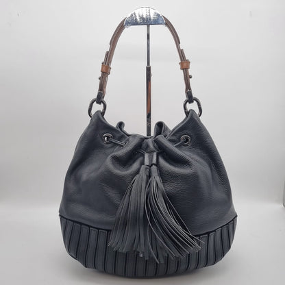 Anya Bucket Leather Black Size 30x18x27