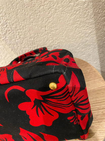 Prada Canapa Shopping Tote Floral Canvas Black Red Size 36x33x22