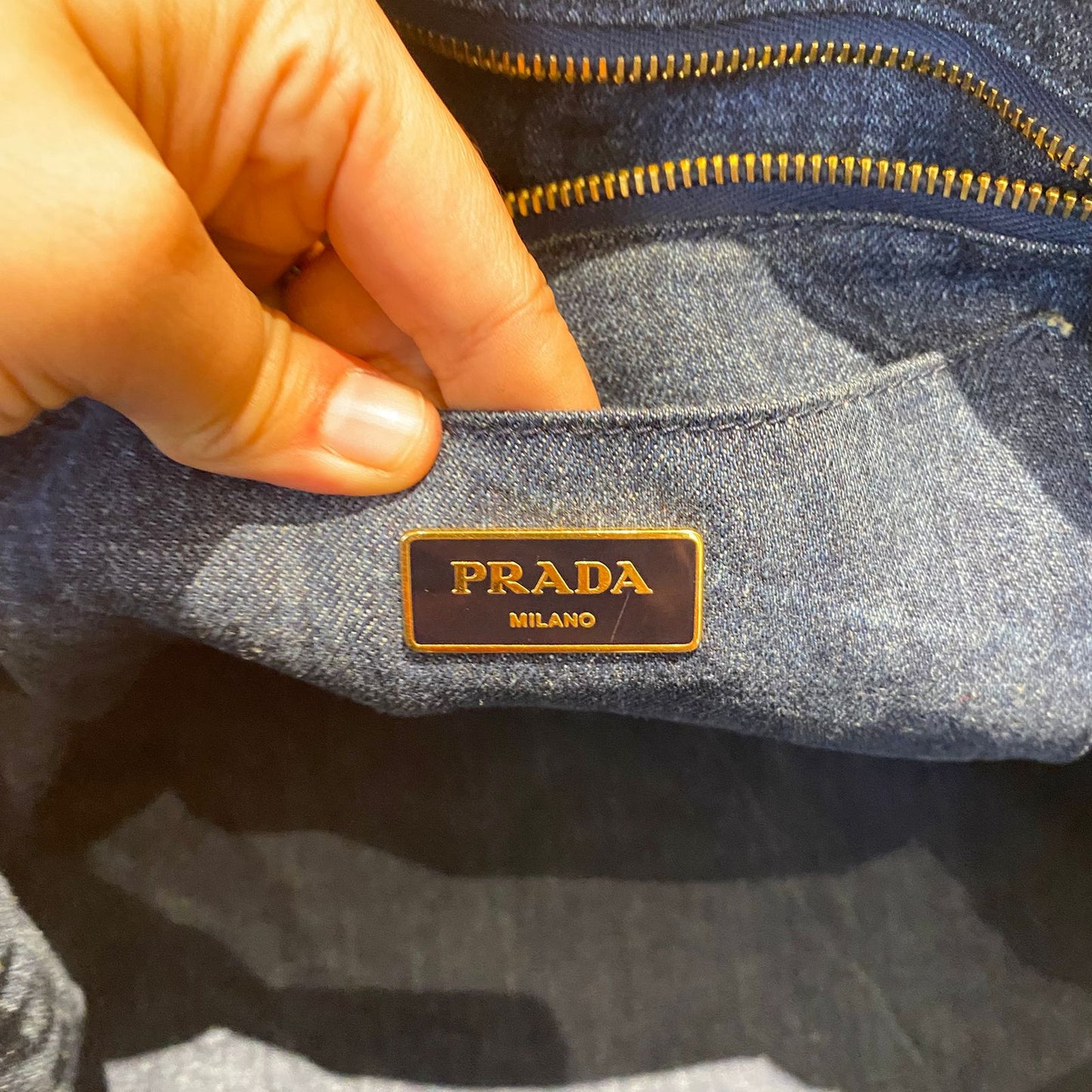 Prada Canapa Shopping Tote Blue Denim 2014 Size 40x25x25