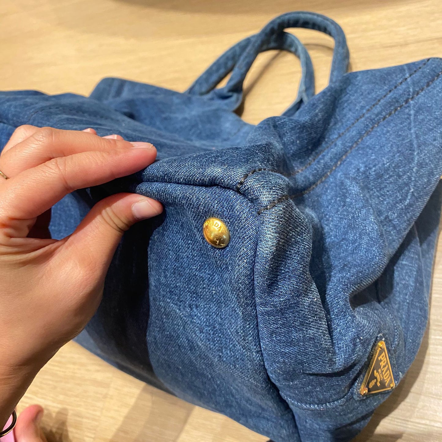 Prada Canapa Shopping Tote Blue Denim 2014 Size 40x25x25