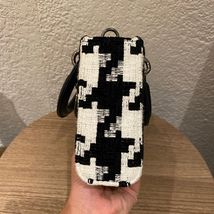 Dior Lady Dior D'joy Houndstooth Tweed Medium Black White SHW 2022 Size 26x5x14