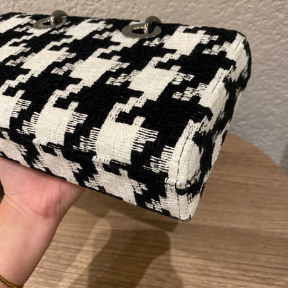 Dior Lady Dior D'joy Houndstooth Tweed Medium Black White SHW 2022 Size 26x5x14