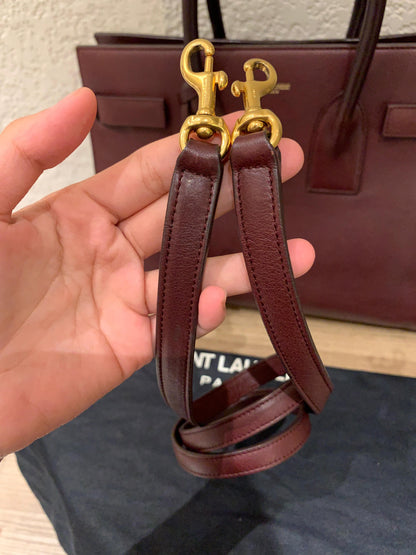Yves Saint Laurent Sac De Jour Small Calfskin Burgundy GHW Size 32x16x23