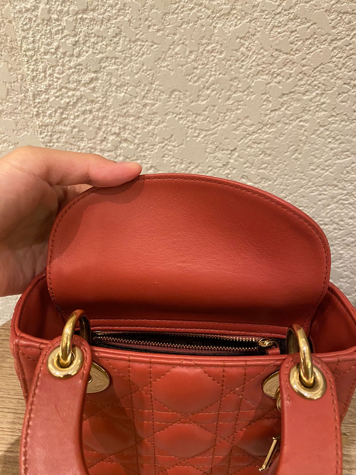 Dior Lady Dior Mini Lambskin Coral SHW 2019 Size 17x8x14