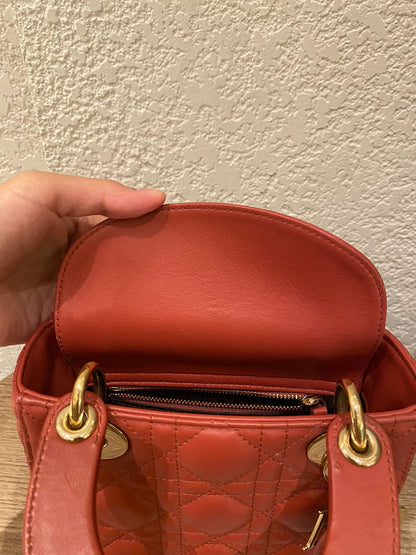 Dior Lady Dior Mini Lambskin Coral SHW 2019 Size 17x8x14