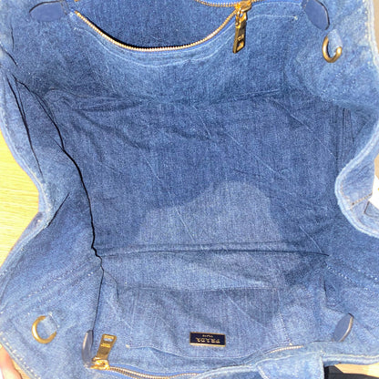 Prada Canapa Shopping Tote Blue Denim 2014 Size 40x25x25