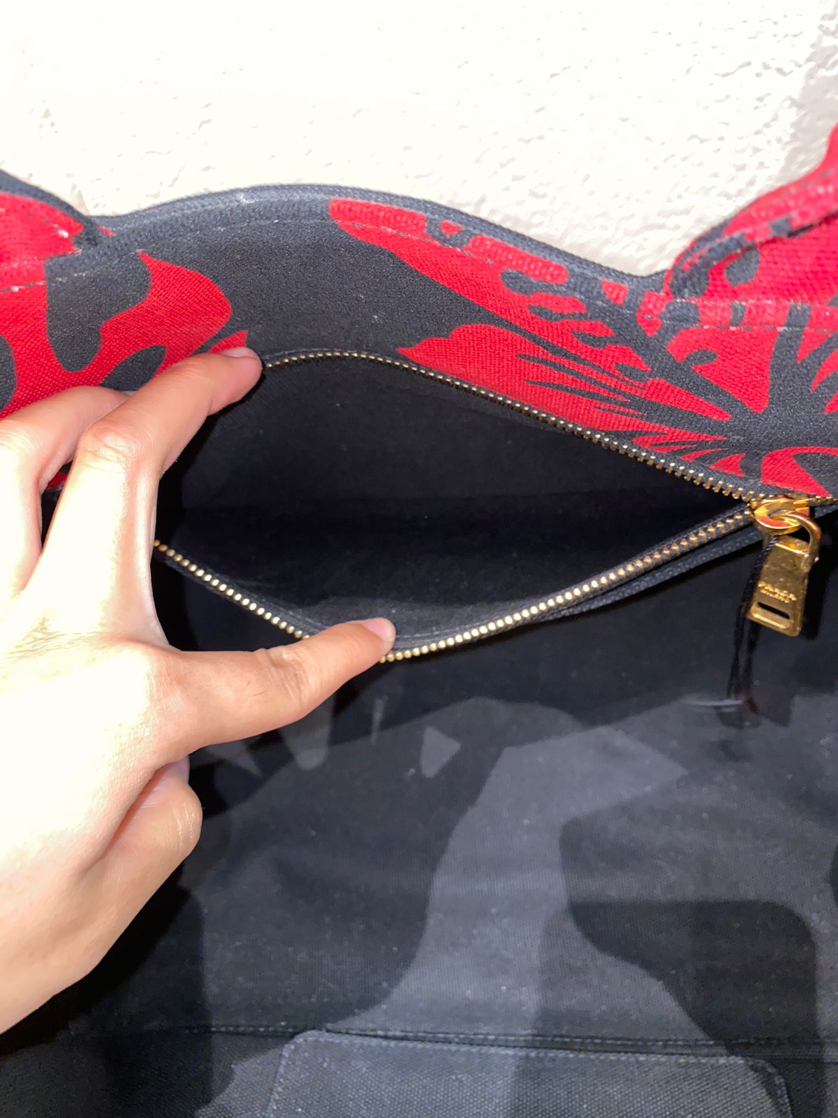 Prada Canapa Shopping Tote Floral Canvas Black Red Size 36x33x22