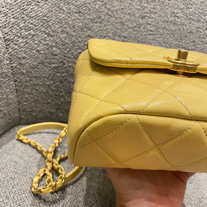 Chanel 22P Seasonal Square Mini In Light Yellow Caviar GHW CHIP Size 17x7x13