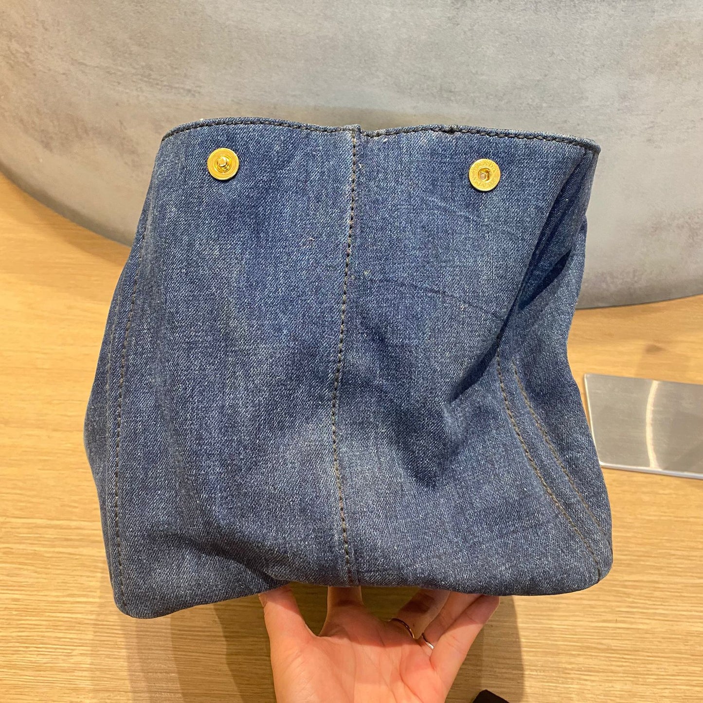 Prada Canapa Shopping Tote Blue Denim 2014 Size 40x25x25