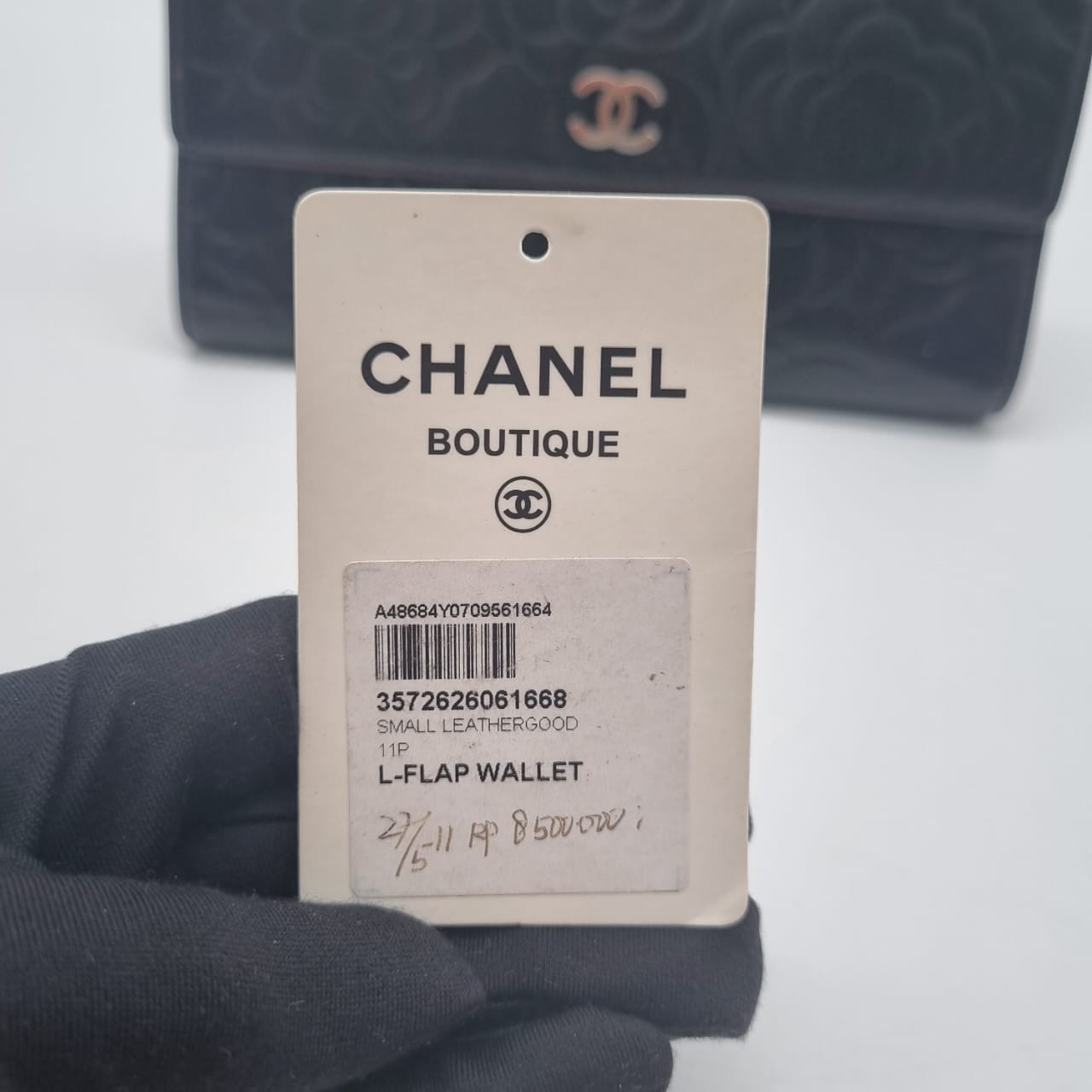 Chanel Camellia Long Wallet Black #14 Size 20x12