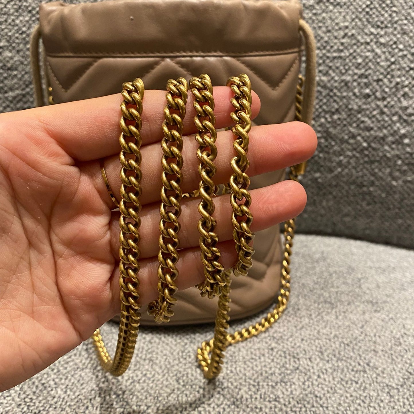 Gucci Matelasse Mini Bucket Bag Nude GHW Size 13x11x18