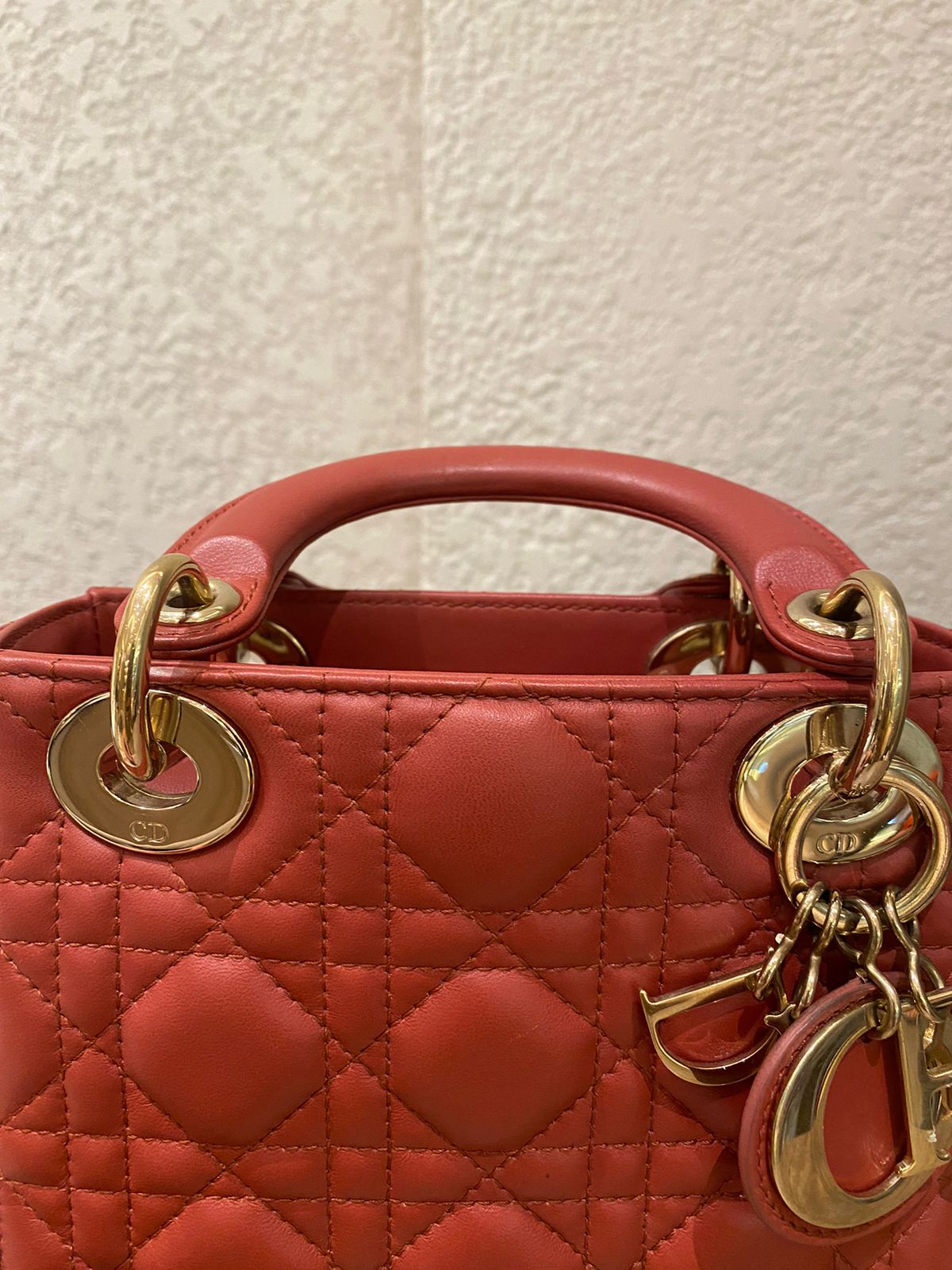 Dior Lady Dior Mini Lambskin Coral SHW 2019 Size 17x8x14