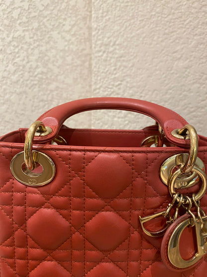 Dior Lady Dior Mini Lambskin Coral SHW 2019 Size 17x8x14