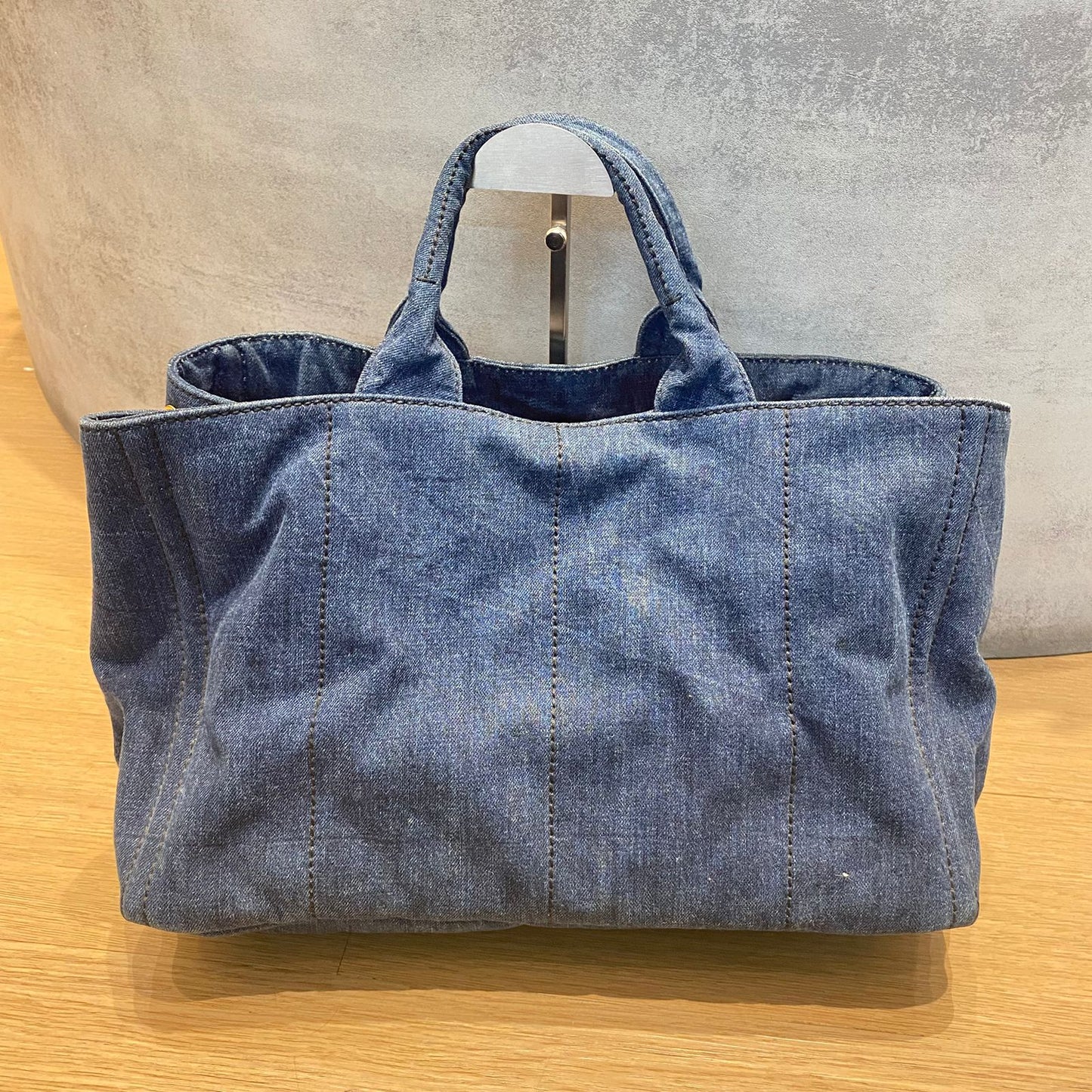 Prada Canapa Shopping Tote Blue Denim 2014 Size 40x25x25