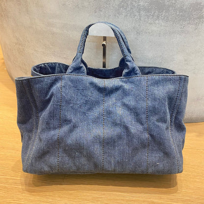 Prada Canapa Shopping Tote Blue Denim 2014 Size 40x25x25